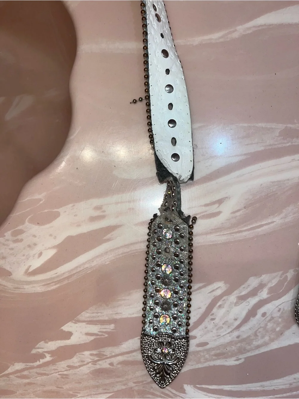 White Sparkle Rhinestone Western Belt - Women's Accessory